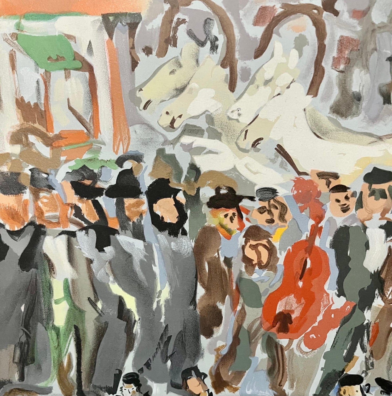 Colorful Russian French Judaica Jewish Shtetl Wedding Lithograph Mourlot Paris