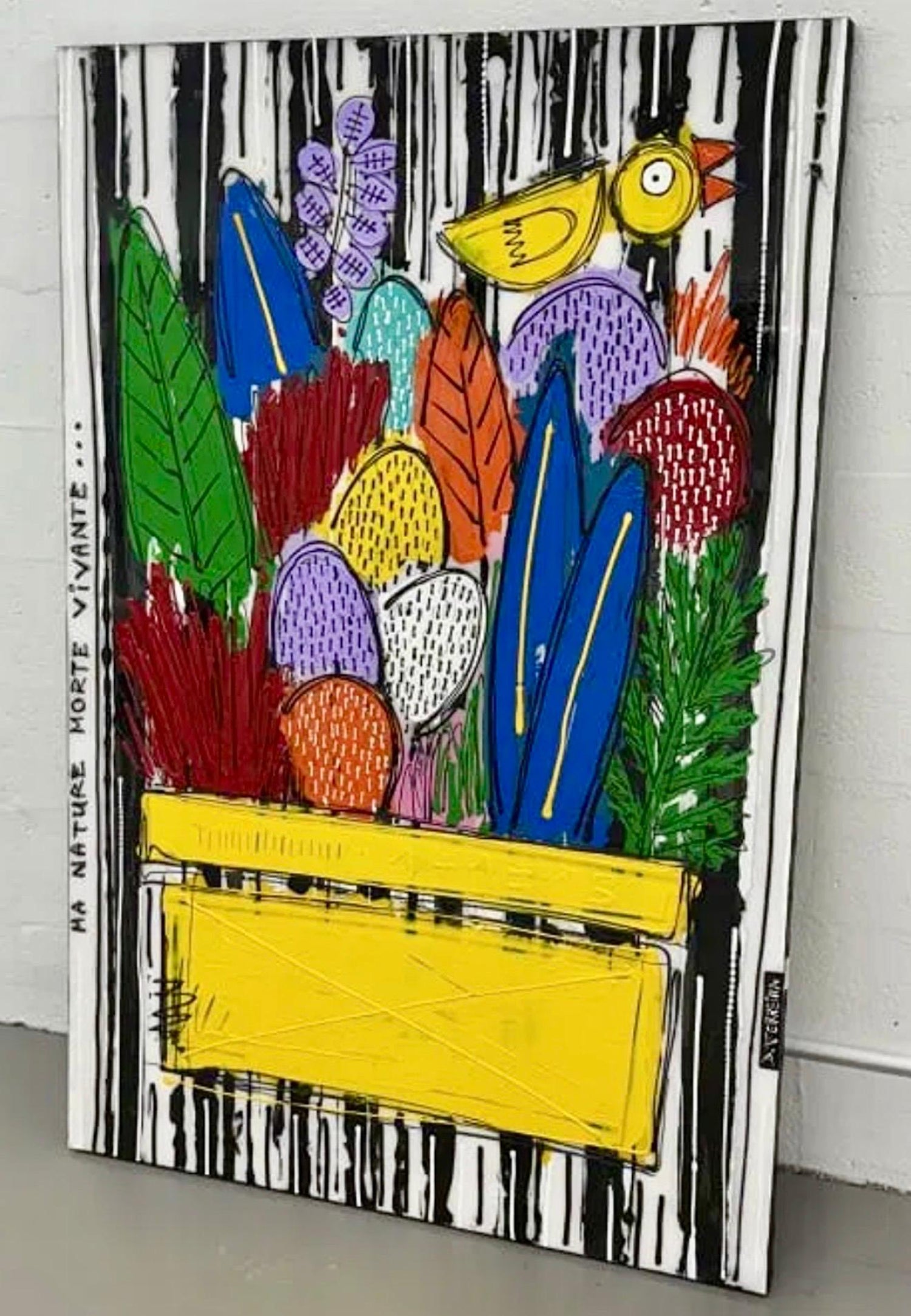 Large David Ferreira Whimsical Naive French Contemporary Outsider Painting