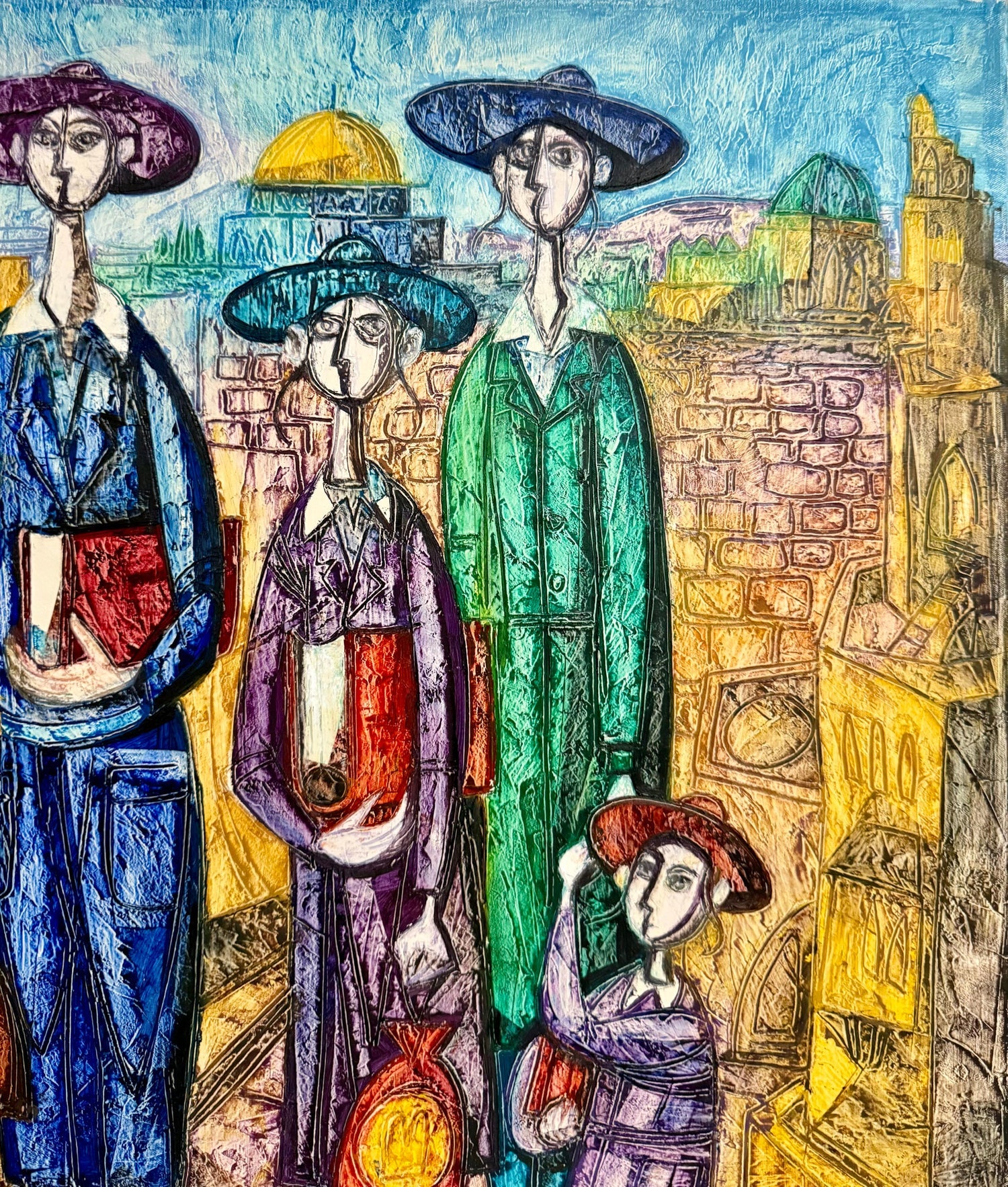 Jerusalem Hasidic Family Oil Painting Israeli Judaica Yossi Stern Bezalel School