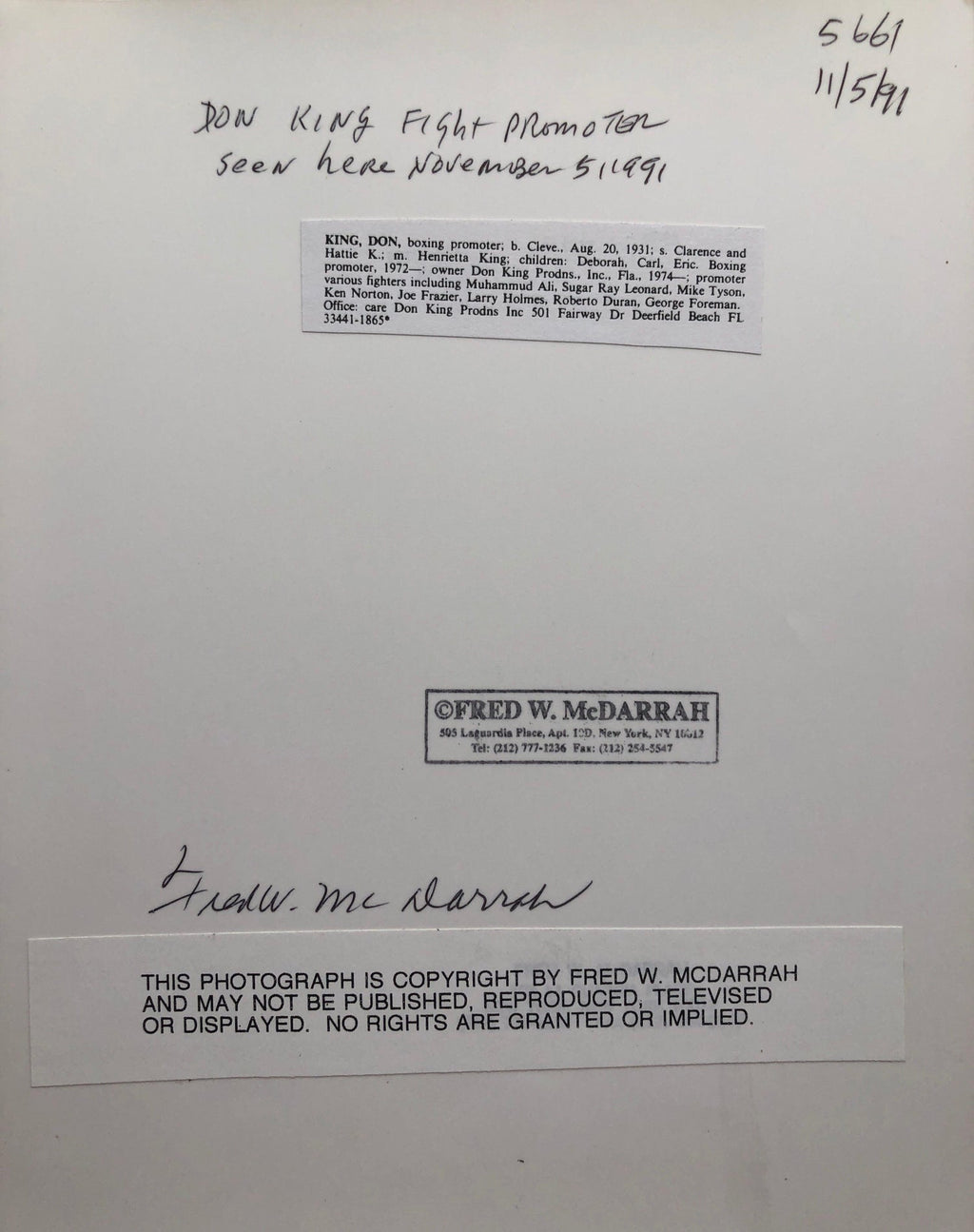 Vintage Print Silver Gelatin Signed Photograph Don King Boxing Promoter