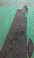 Modernist Oil Painting Abstract Dock with Boat Judith Shahn