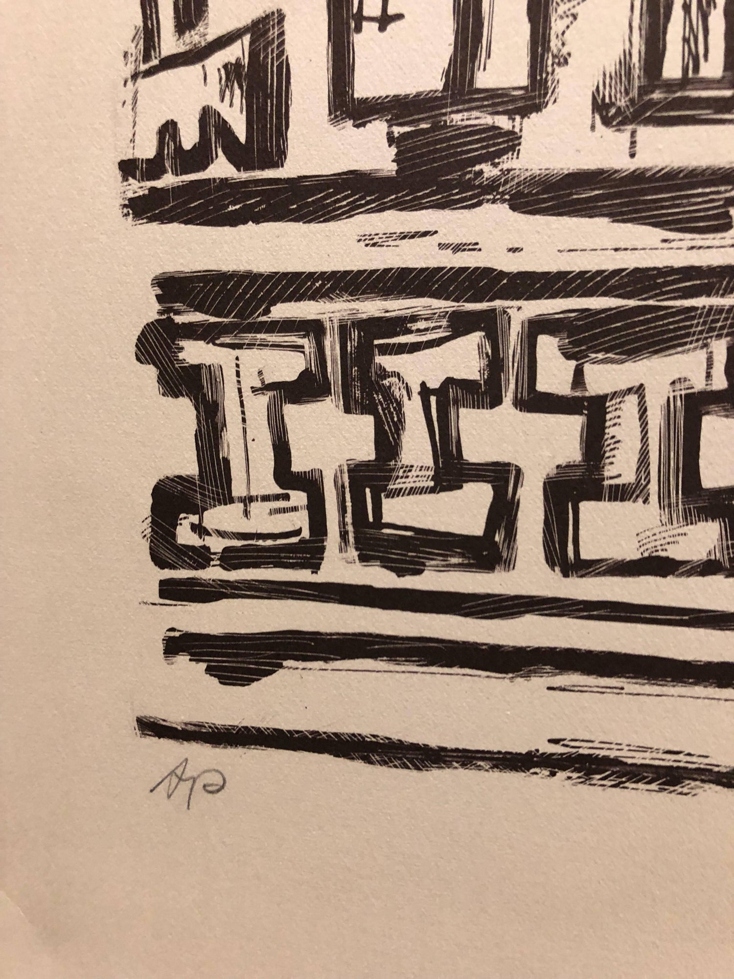 Large Venezuelan Jewish Modernist Lithograph Menorah Judaica