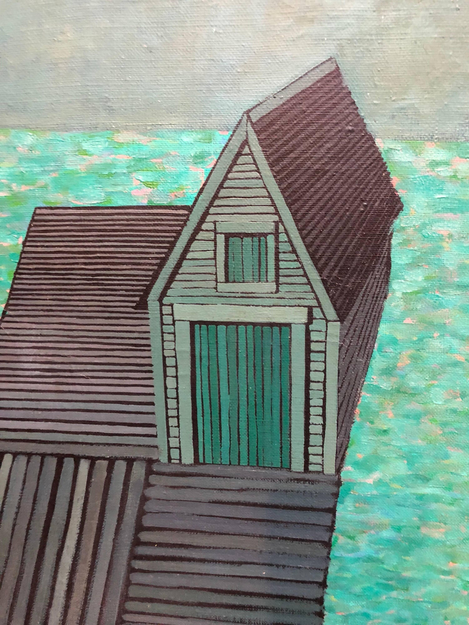 Modernist Oil Painting Abstract Dock with Boat Judith Shahn