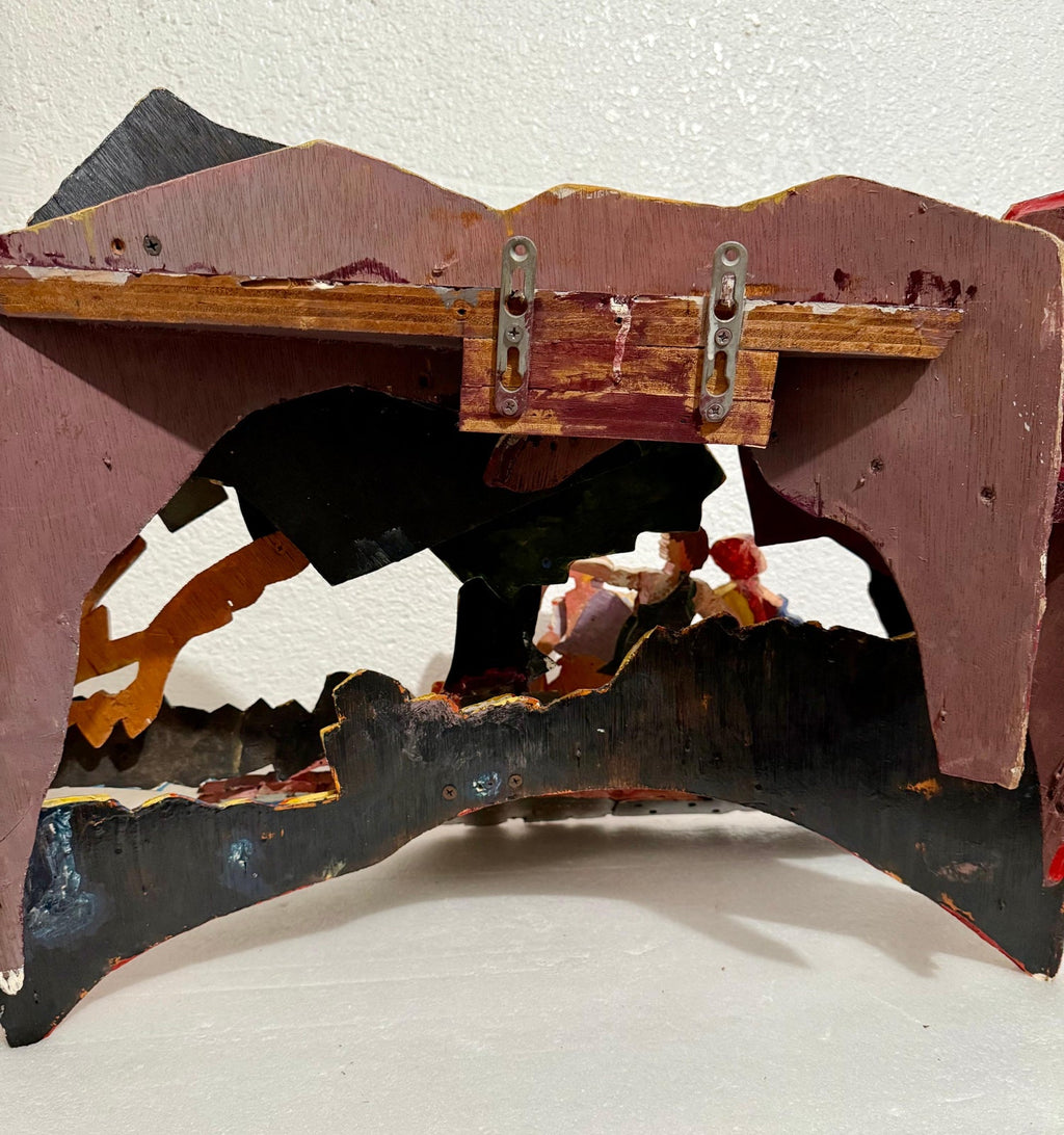 Large 3D Sculpture with Hand Painting Construction Mimi Gross Wood Assemblage