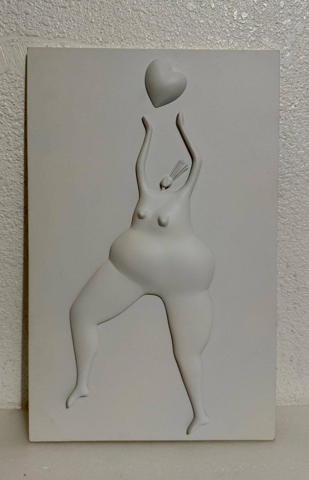 Latin American Master Abigail Varela Sculpture Relief Plaque Woman with Heart