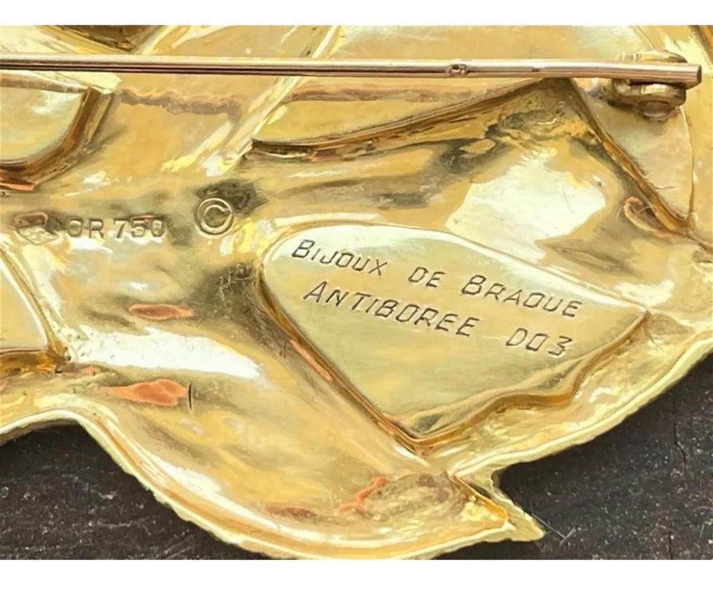 Rare 18 Karat Gold Enamel Georges Braque Sculpture Brooch