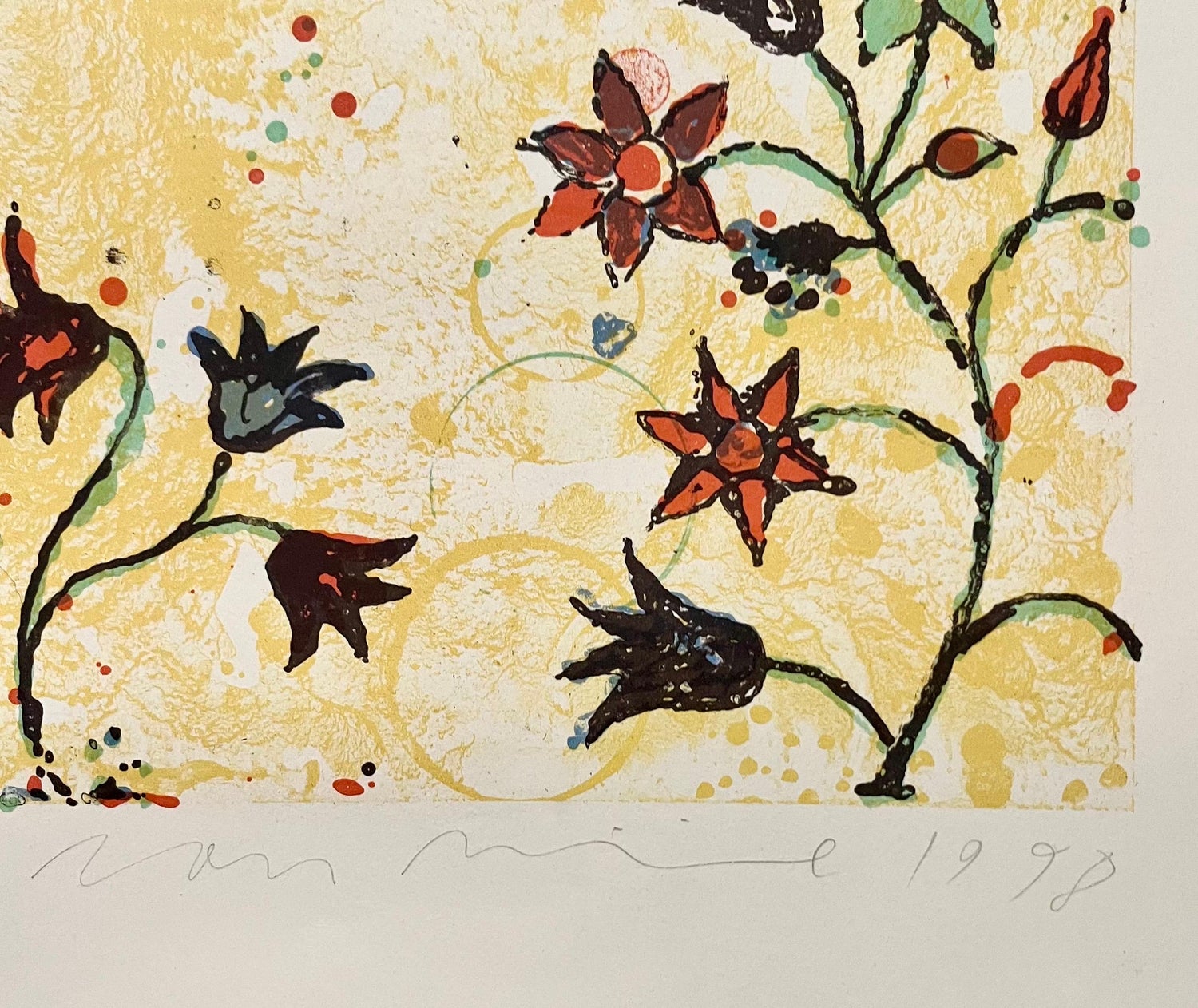 Modernist 1998 Flowering Tree Color Lithograph Dan Rizzie Mod Collage Artist