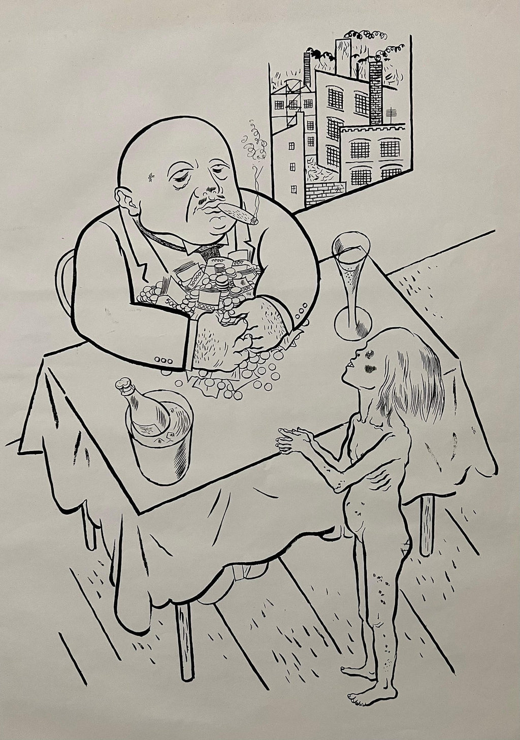 Large George Grosz 1923 Lithograph Die Rauber German Expressionism WPA Realism