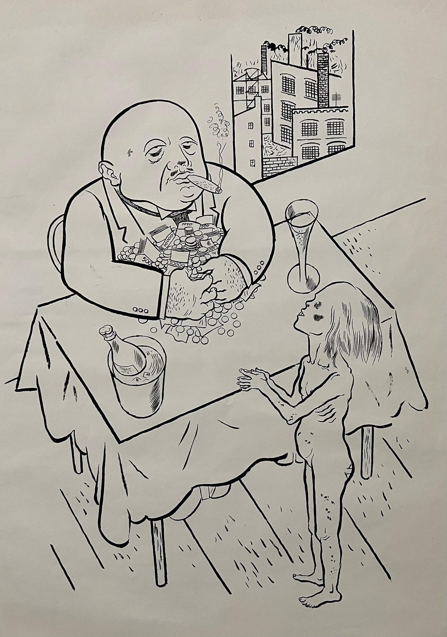 Large George Grosz 1923 Lithograph Die Rauber German Expressionism WPA Realism