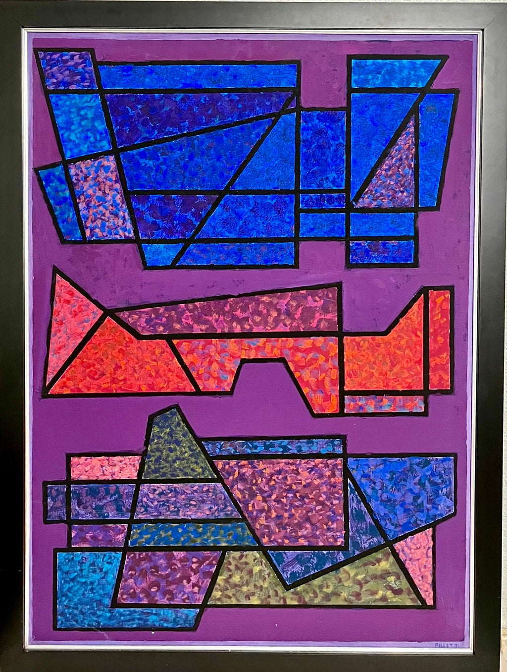 French Post War Geometric Abstract Oil Painting Kinetic Op Art Edgard Pillet