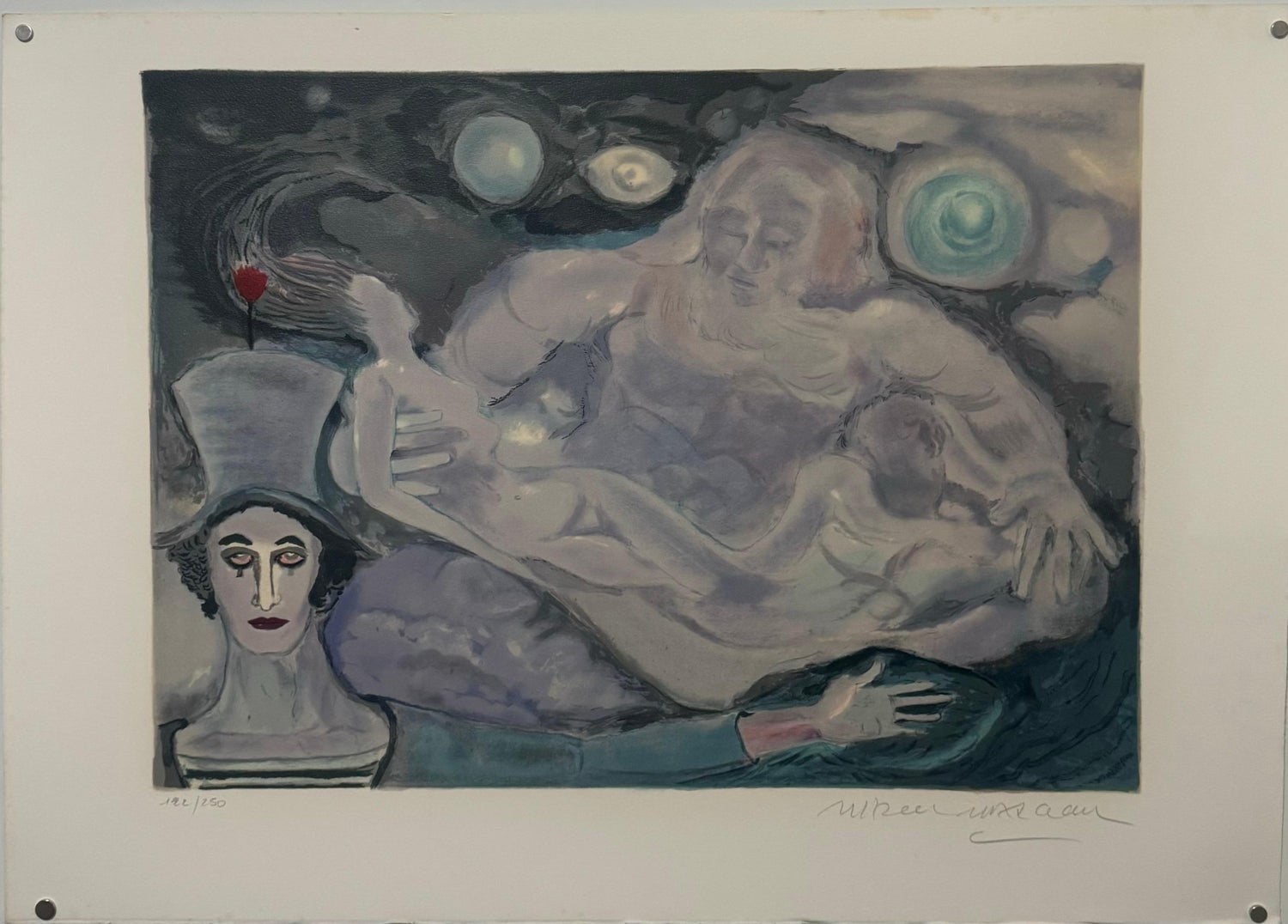 French Surrealist Lithograph Legendary Mime Marcel Marceau Third Eye Surrealism