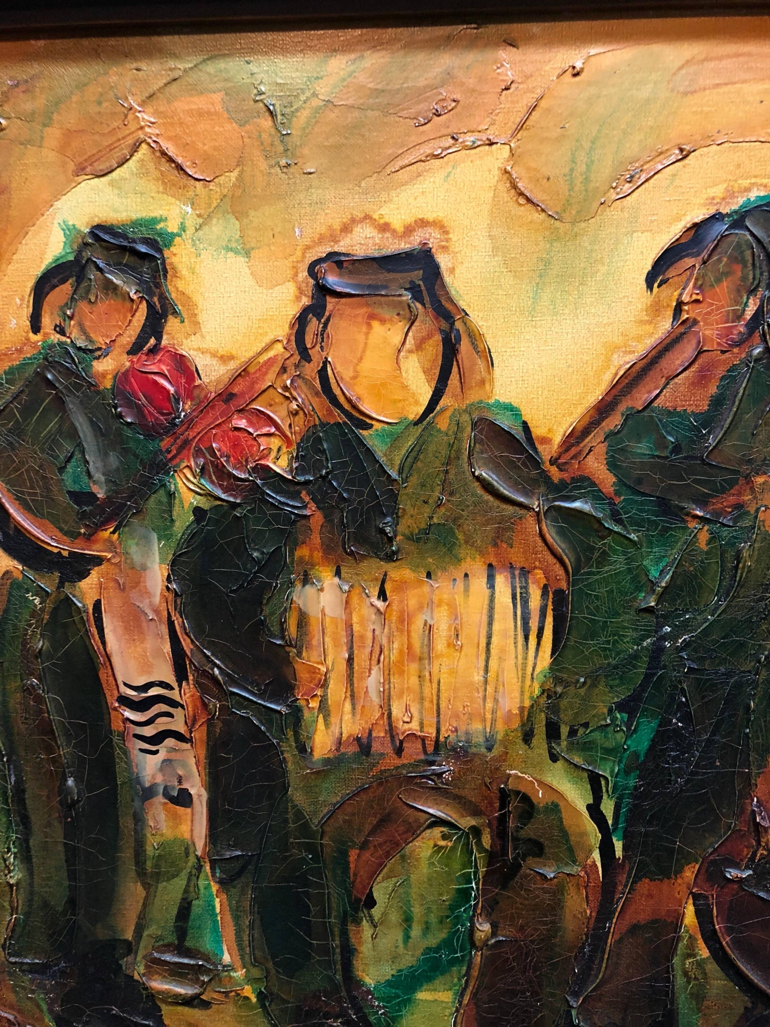 Jewish Klezmer Musicians, Israeli Judaica Impasto Palette Knife Oil Painting