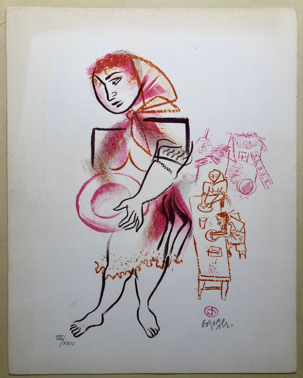 Women, Dishes, Shtetl Americana Judaica Lithograph WPA Social Realist Artist