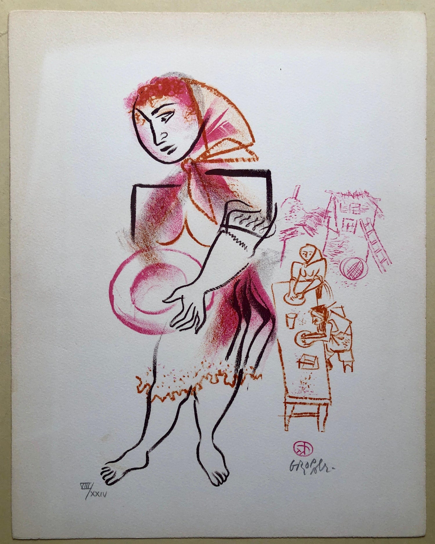 Women, Dishes, Shtetl Americana Judaica Lithograph WPA Social Realist Artist