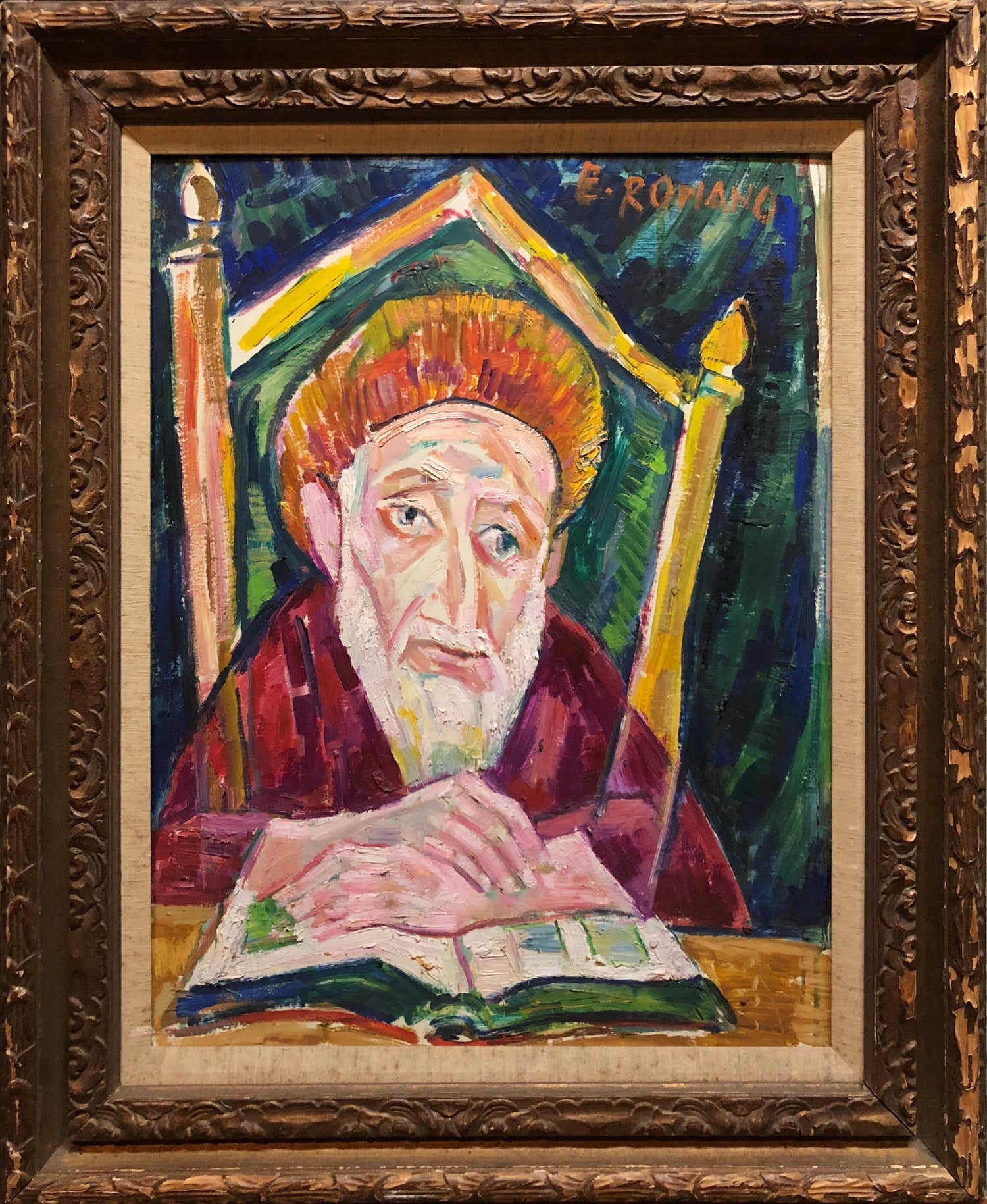Judaica Pastel Portrait Rabbi Painting WPA Era Artist, Social Realist