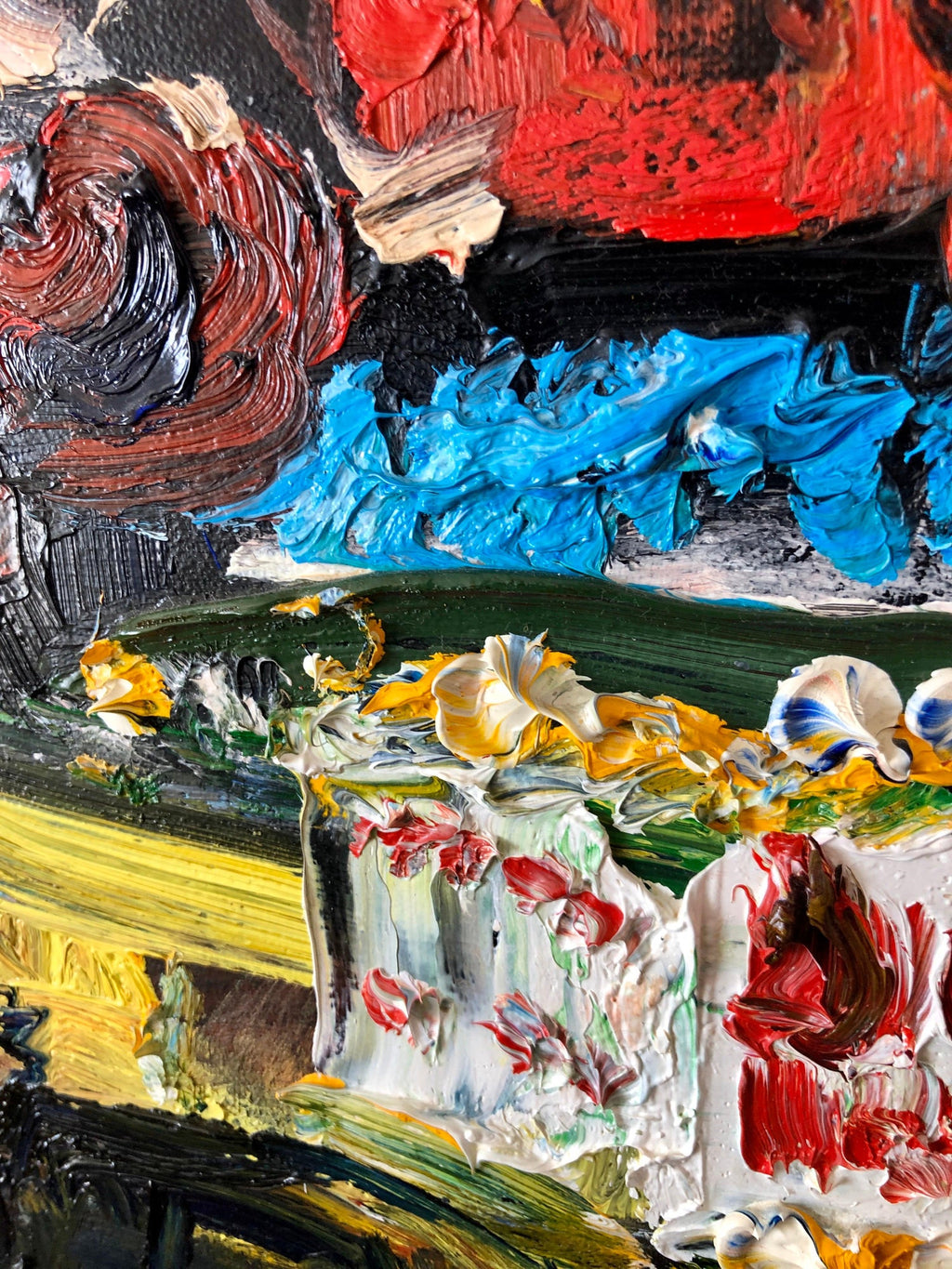 Vibrant New York City Times Square, Figural Abstract Expressionist Oil Painting