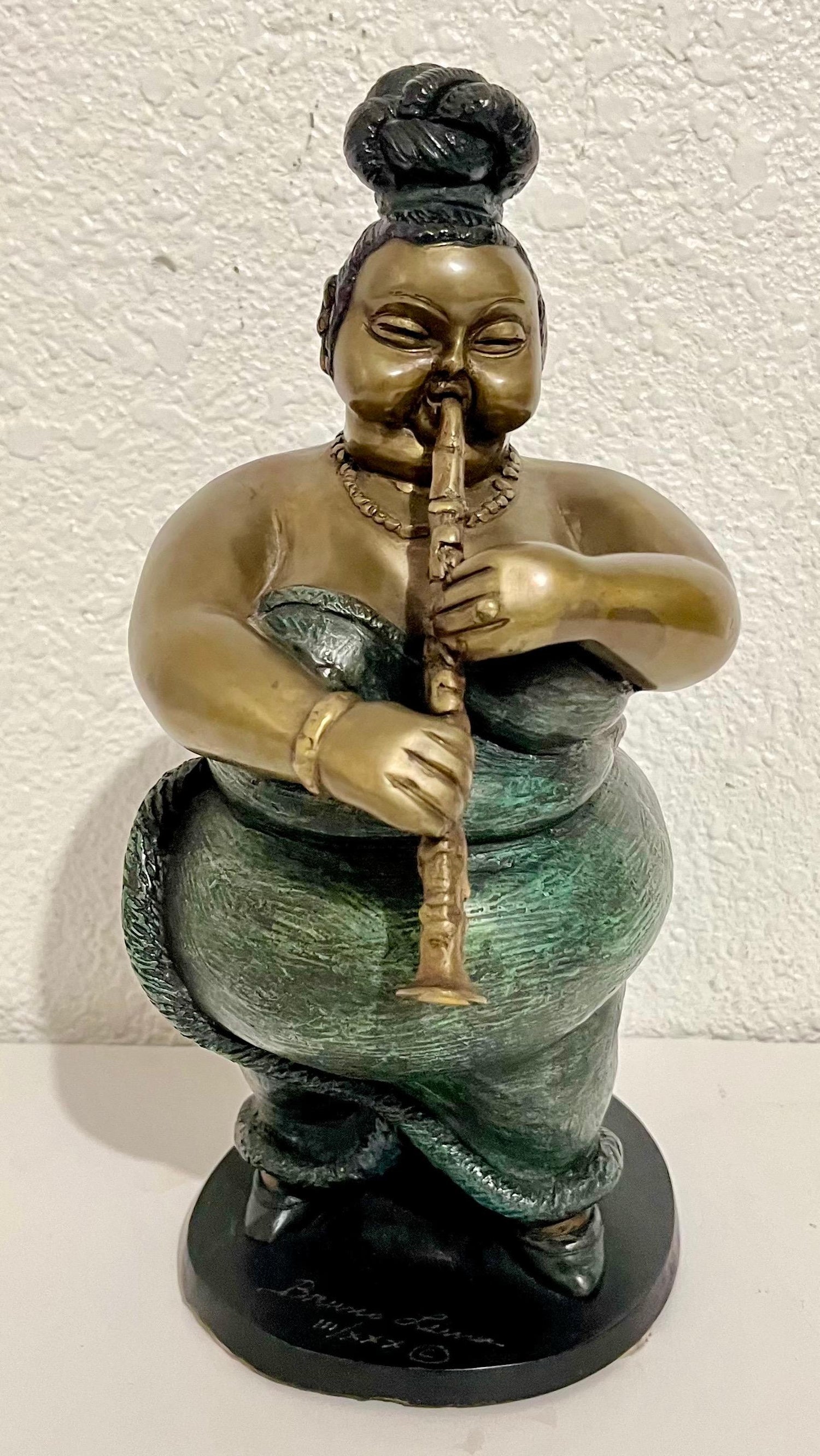 Polychrome Bronze Sculpture Jazz Nightclub Singer Clarinet Player Bruno Luna