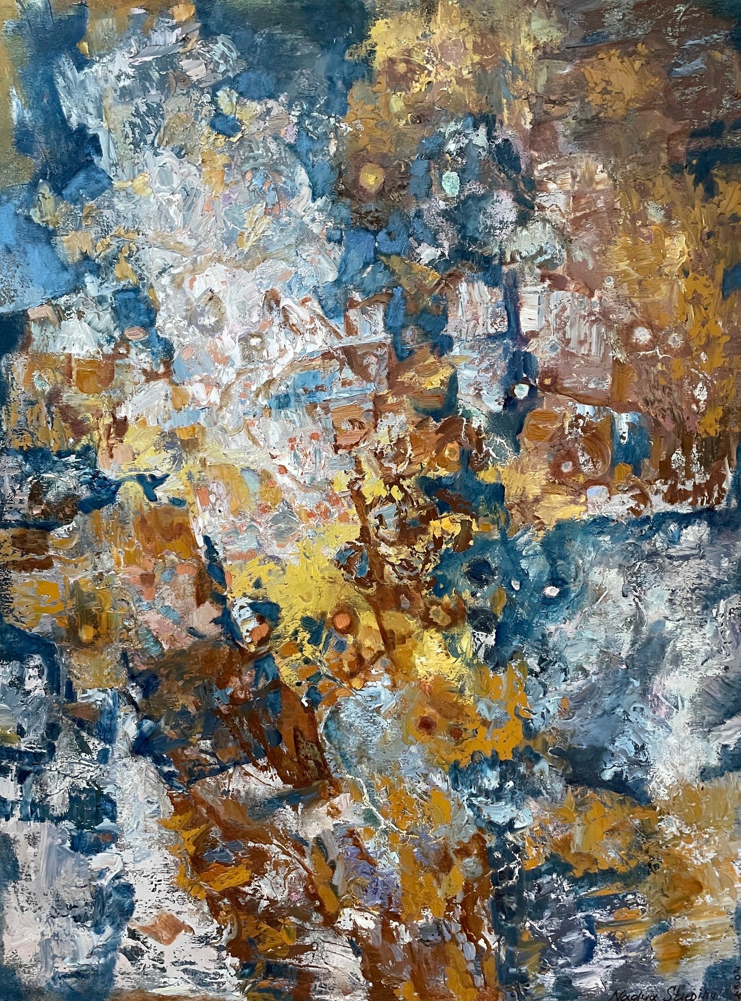 Abstract Expressionist Landscape Israeli Modernist Oil Painting, Moody Blue