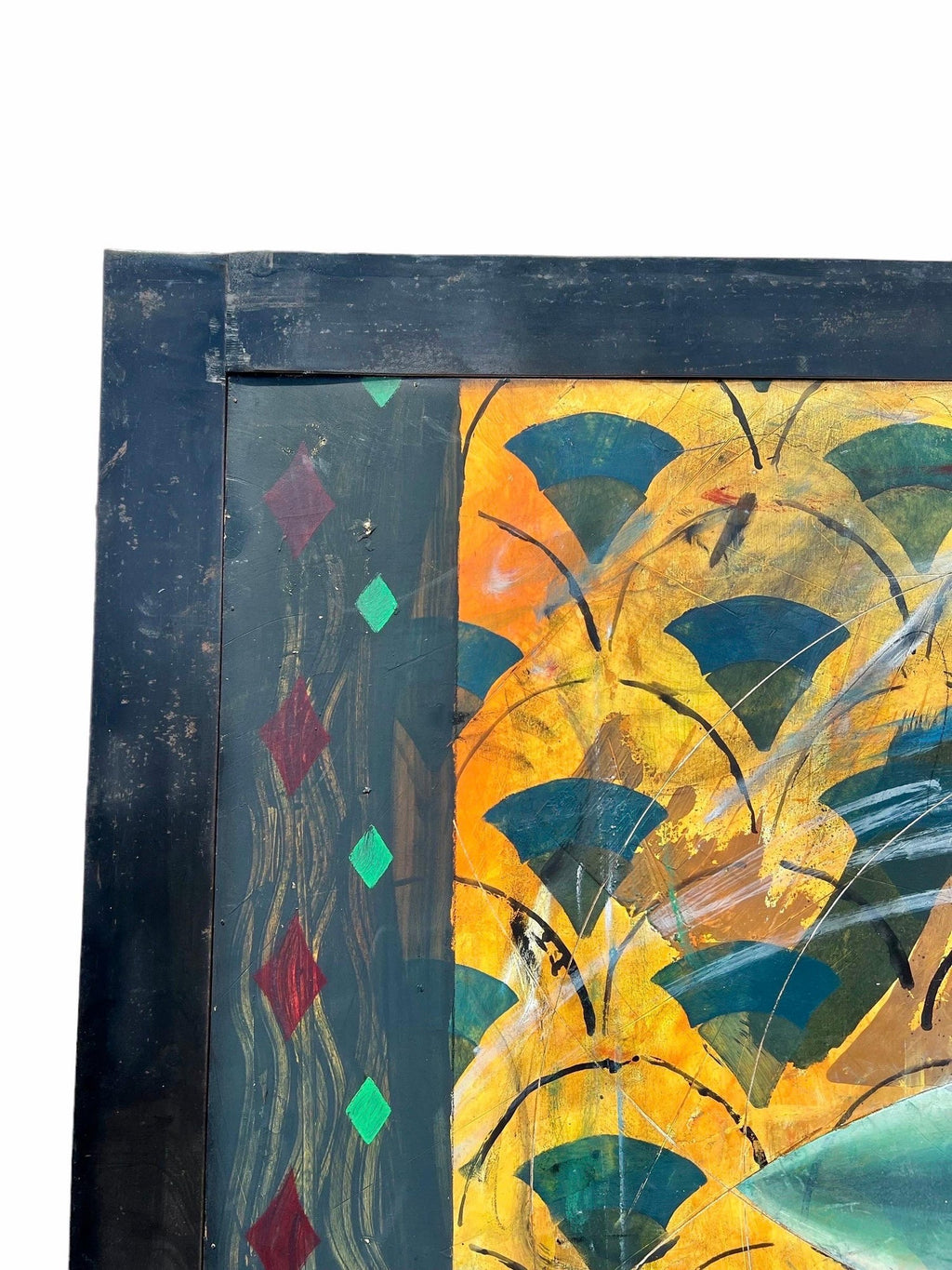 Large Israeli Abstract Pattern & Decoration Oil Painting Yuval Shaul Steel Frame