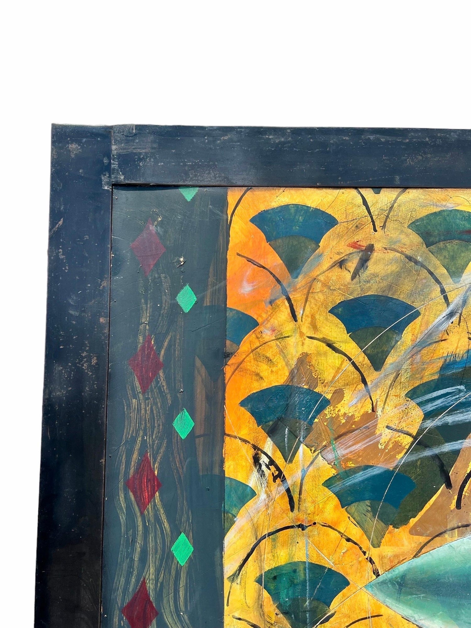 Large Israeli Abstract Pattern & Decoration Oil Painting Yuval Shaul Steel Frame