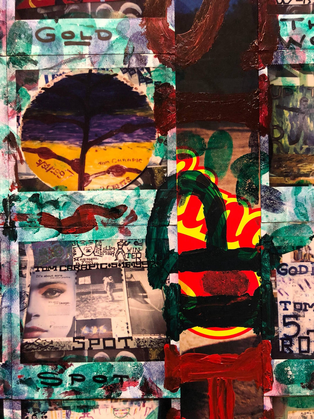 Mixed Media Outsider Visionary Art Polaroid Photo Collage Painting 2 sided