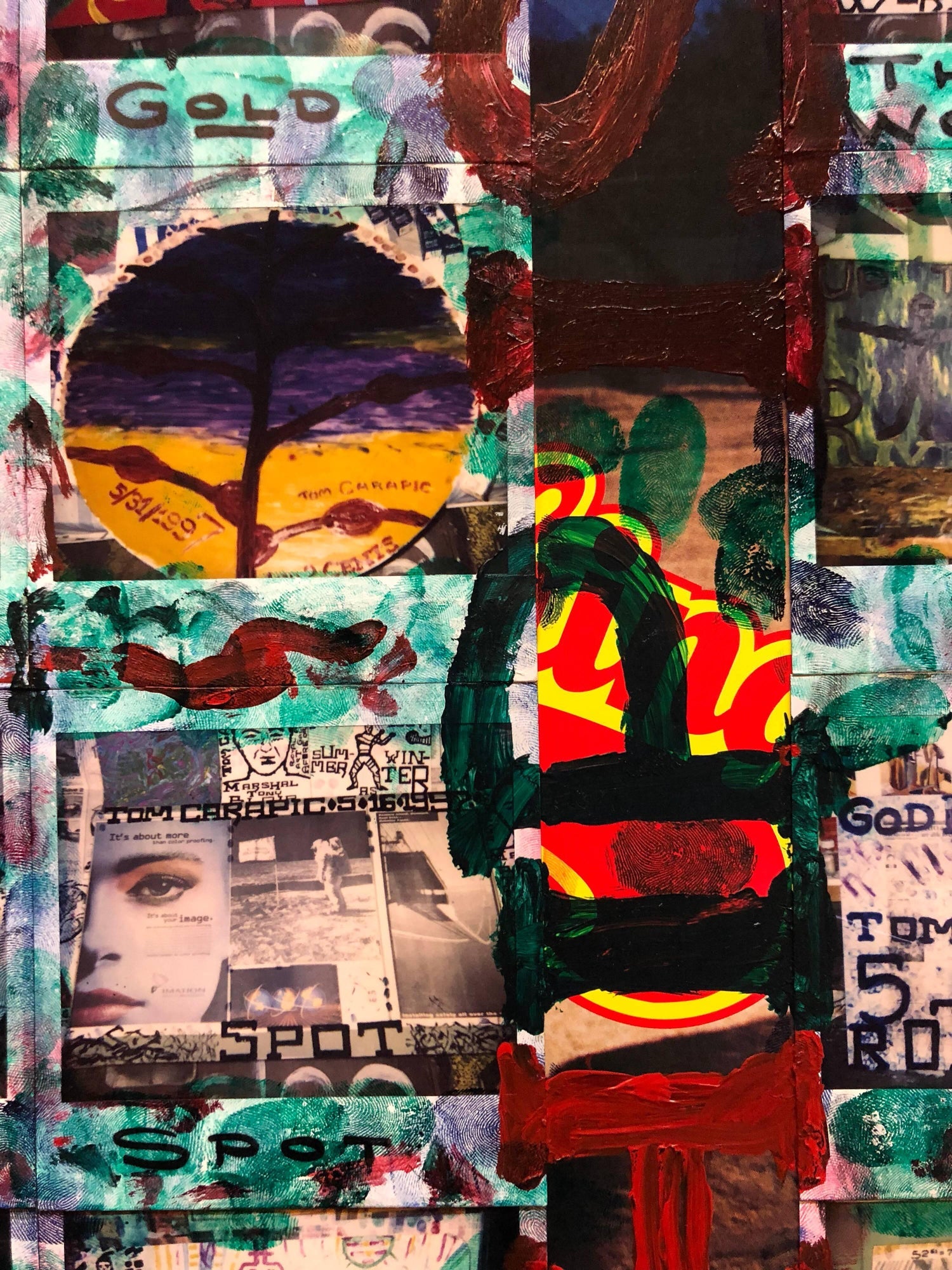Mixed Media Outsider Visionary Art Polaroid Photo Collage Painting 2 sided