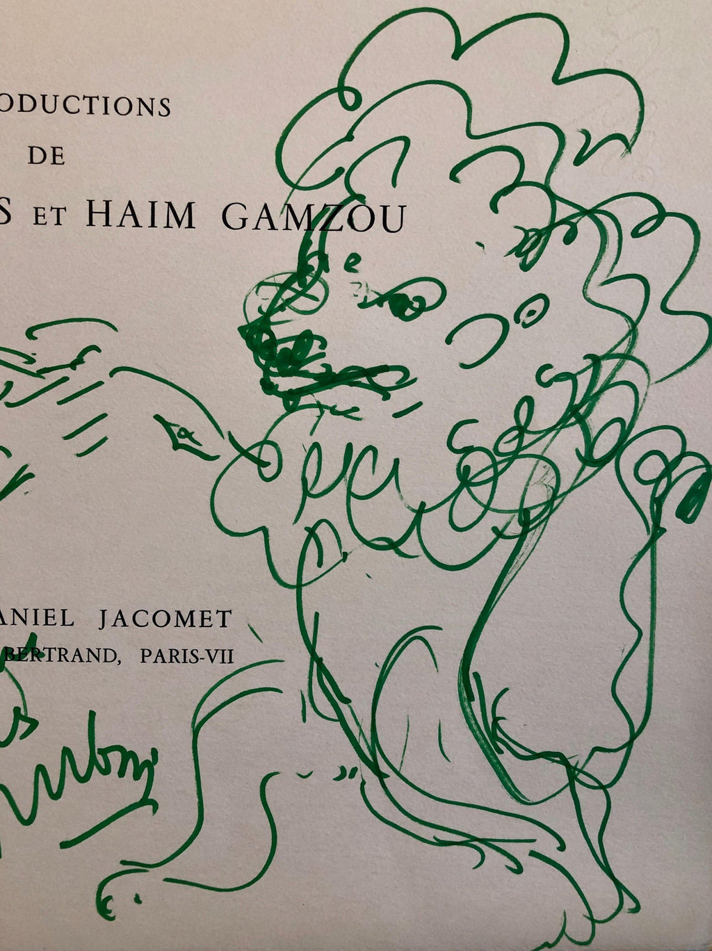 Original Drawing Reuven Rubin Self Portrait with Lion Modern Israeli Art 1960s