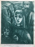 Modernist "Jethro" Aquatint Etching Israeli Judaica Bezalel School Woman Artist