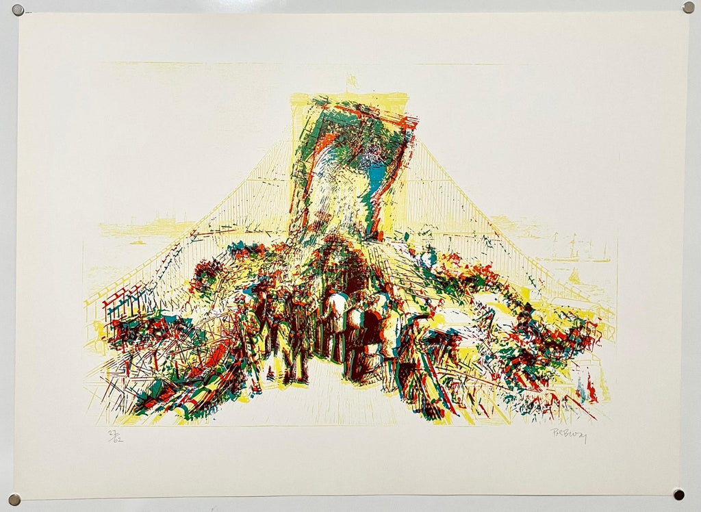 Architecture Kinetic New York Brooklyn Bridge Op Art Lithograph Pol Bury Ltd Ed