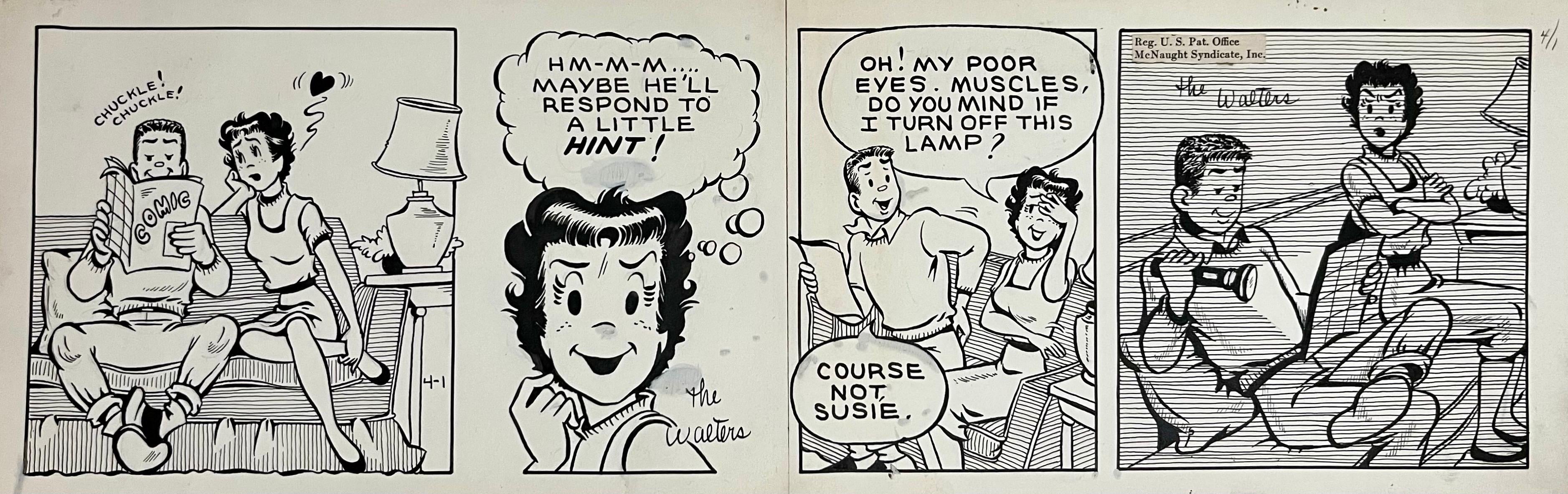 Rare 1950s Original Syndicated Ink Drawing Cartoon Strip Susie Q Smith Comic Art