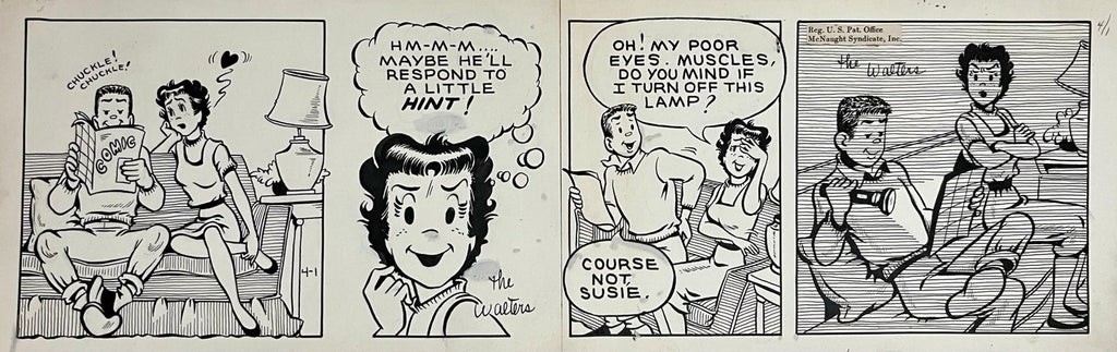 Rare 1950s Original Syndicated Ink Drawing Cartoon Strip Susie Q Smith Comic Art