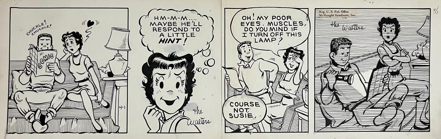 Rare 1950s Original Syndicated Ink Drawing Cartoon Strip Susie Q Smith Comic Art