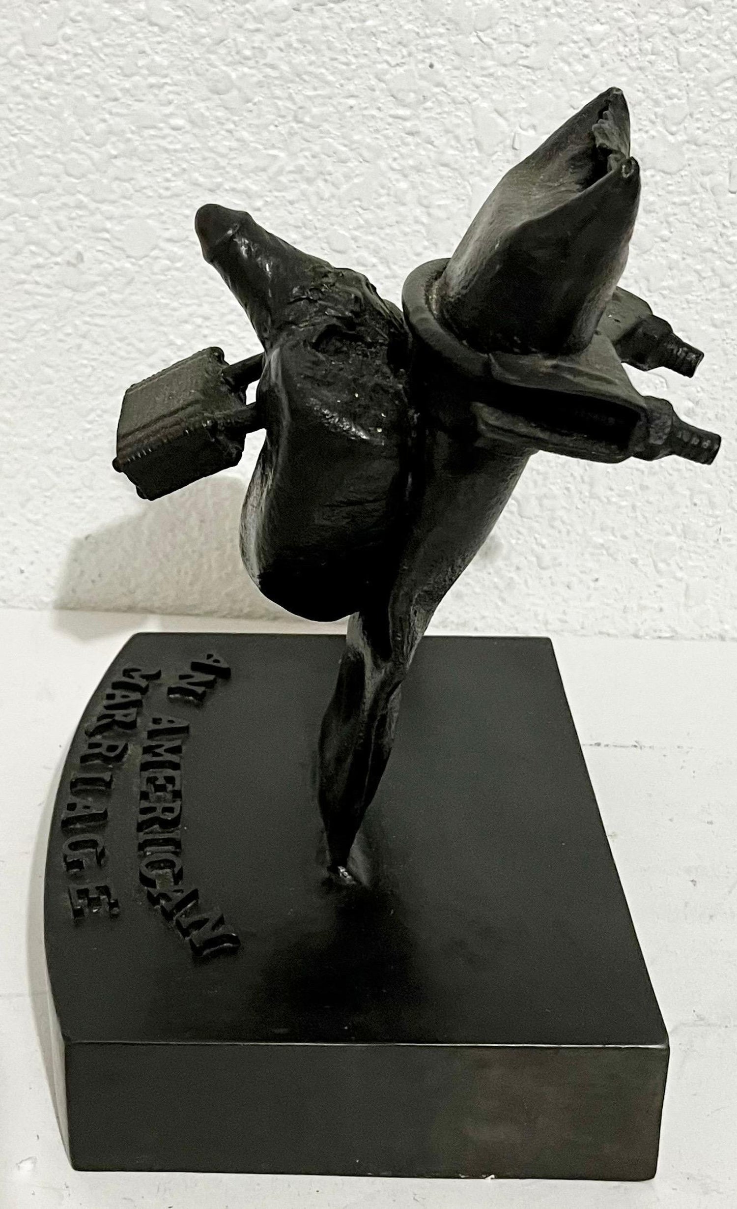 "American Marriage" Painted Bronze Outsider Assemblage Sculpture Signed Marmol