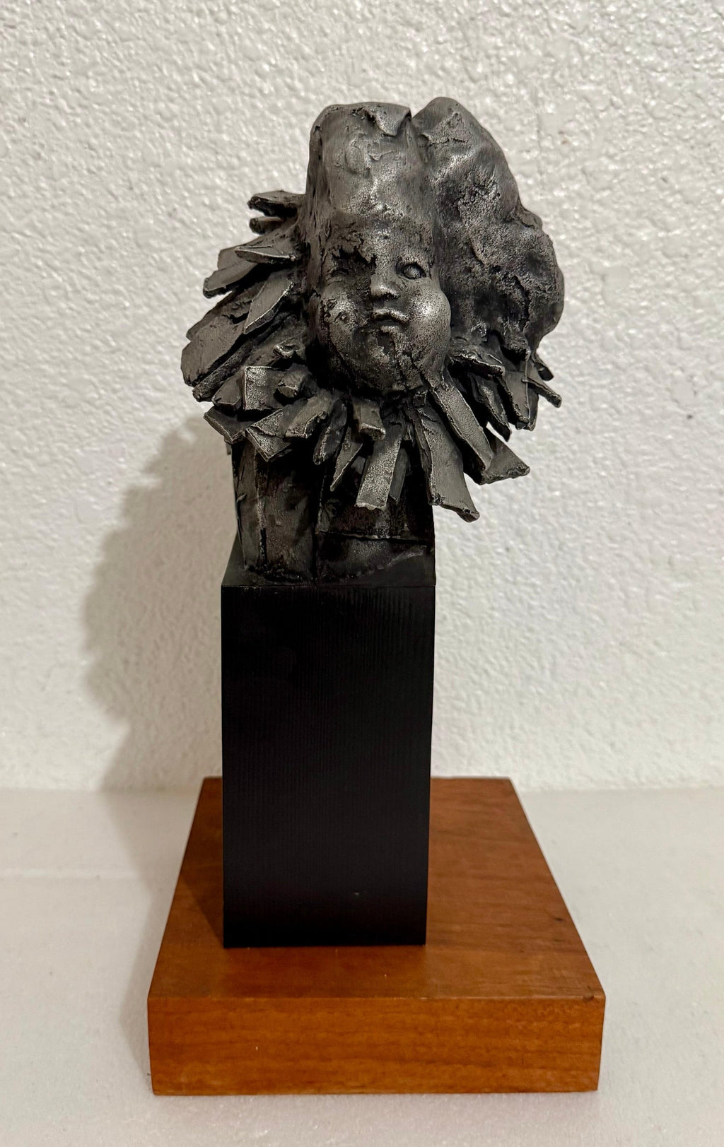 French Naif Modernist Sculpture In Metal Brutalist Head of Woman Valerie Hadida