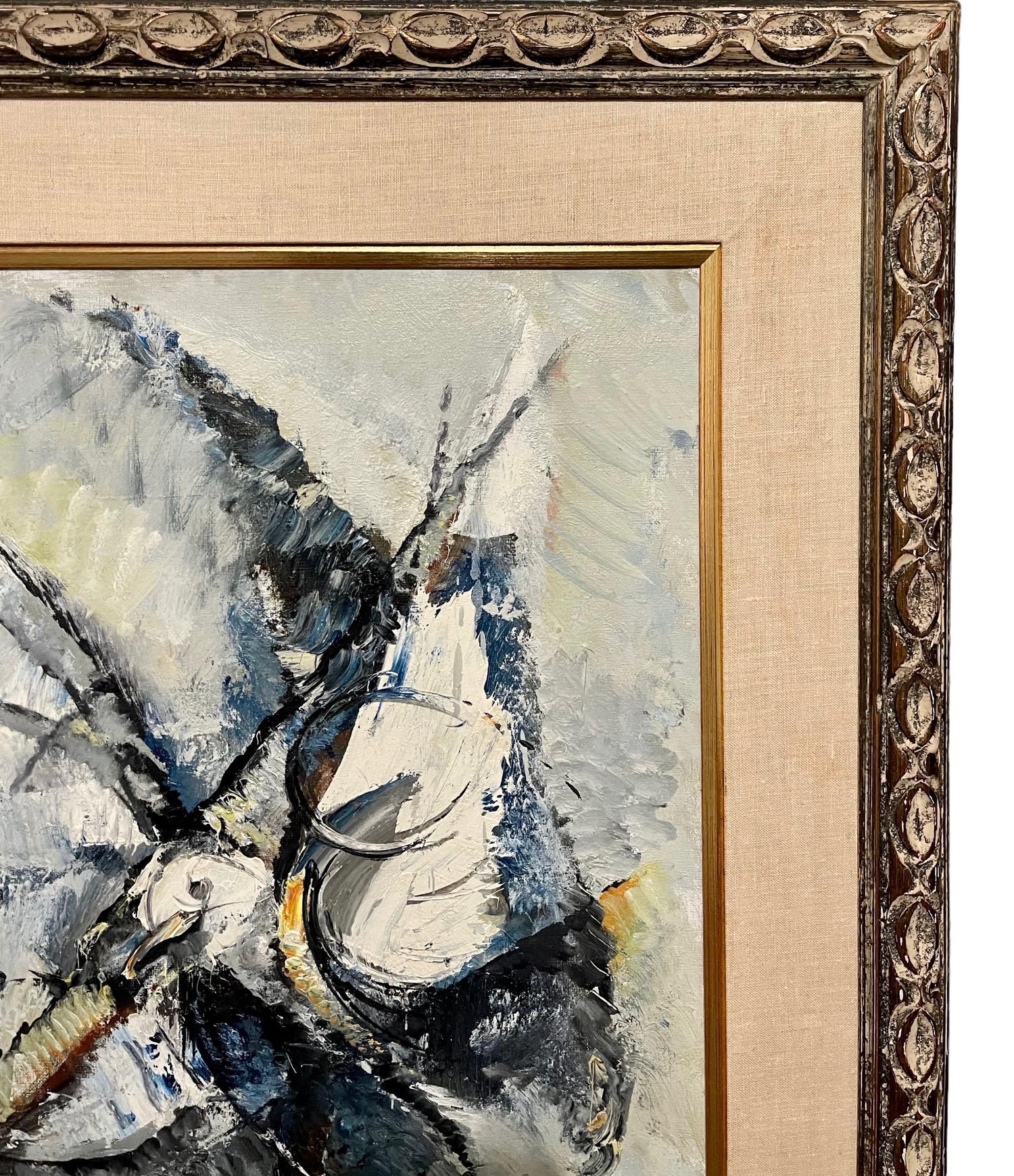 Large Modernist French Abstract Expressionist Colorful Bird Painting Roger Lersy