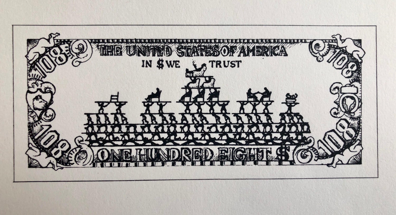 1960's Pop Art Silkscreen Print 108$ Bill Inflation Hand Signed and Numbered