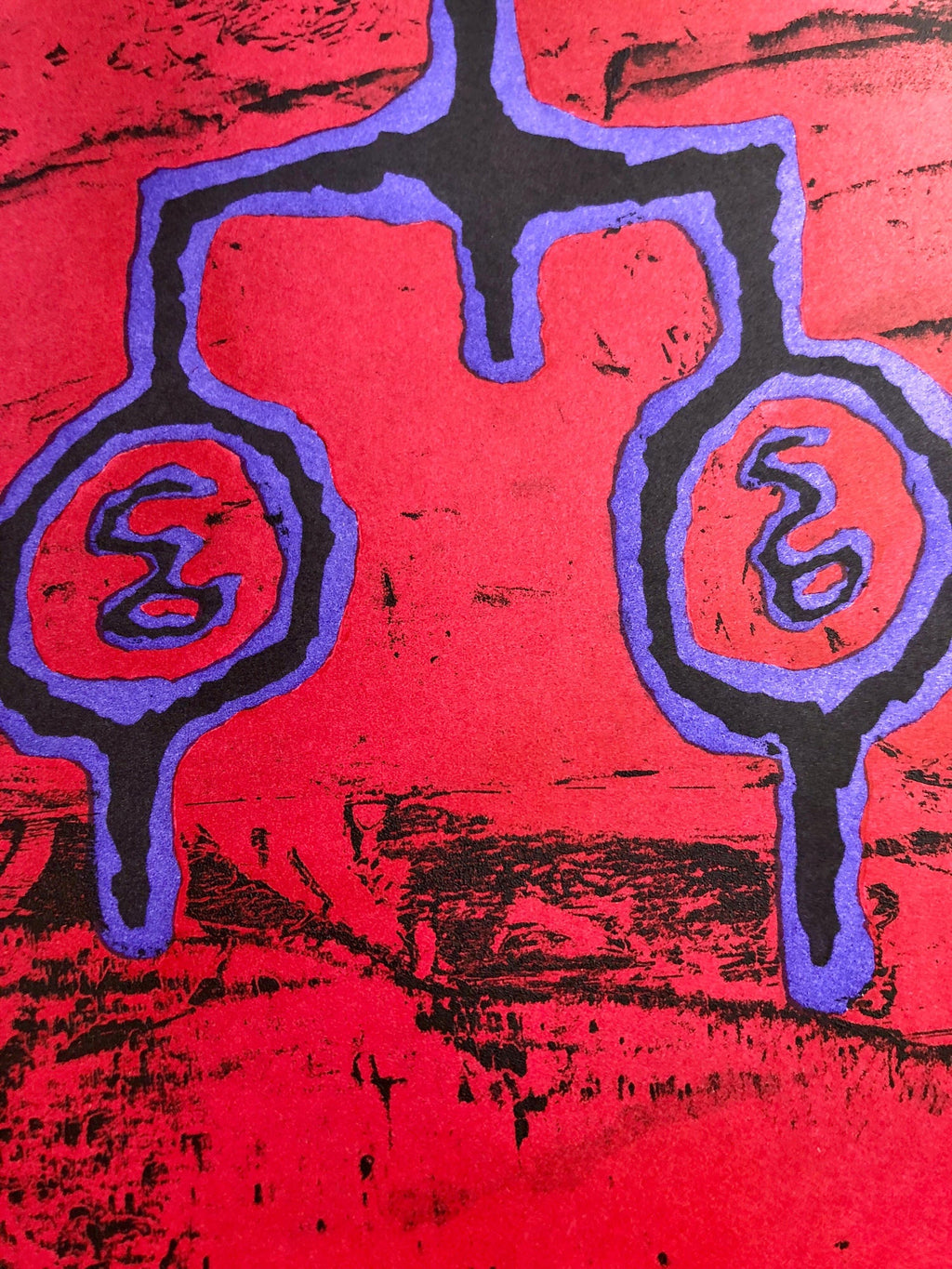 Untitled #11 Two Forms Red Ground Abstract Expressionist Aquatint Etching