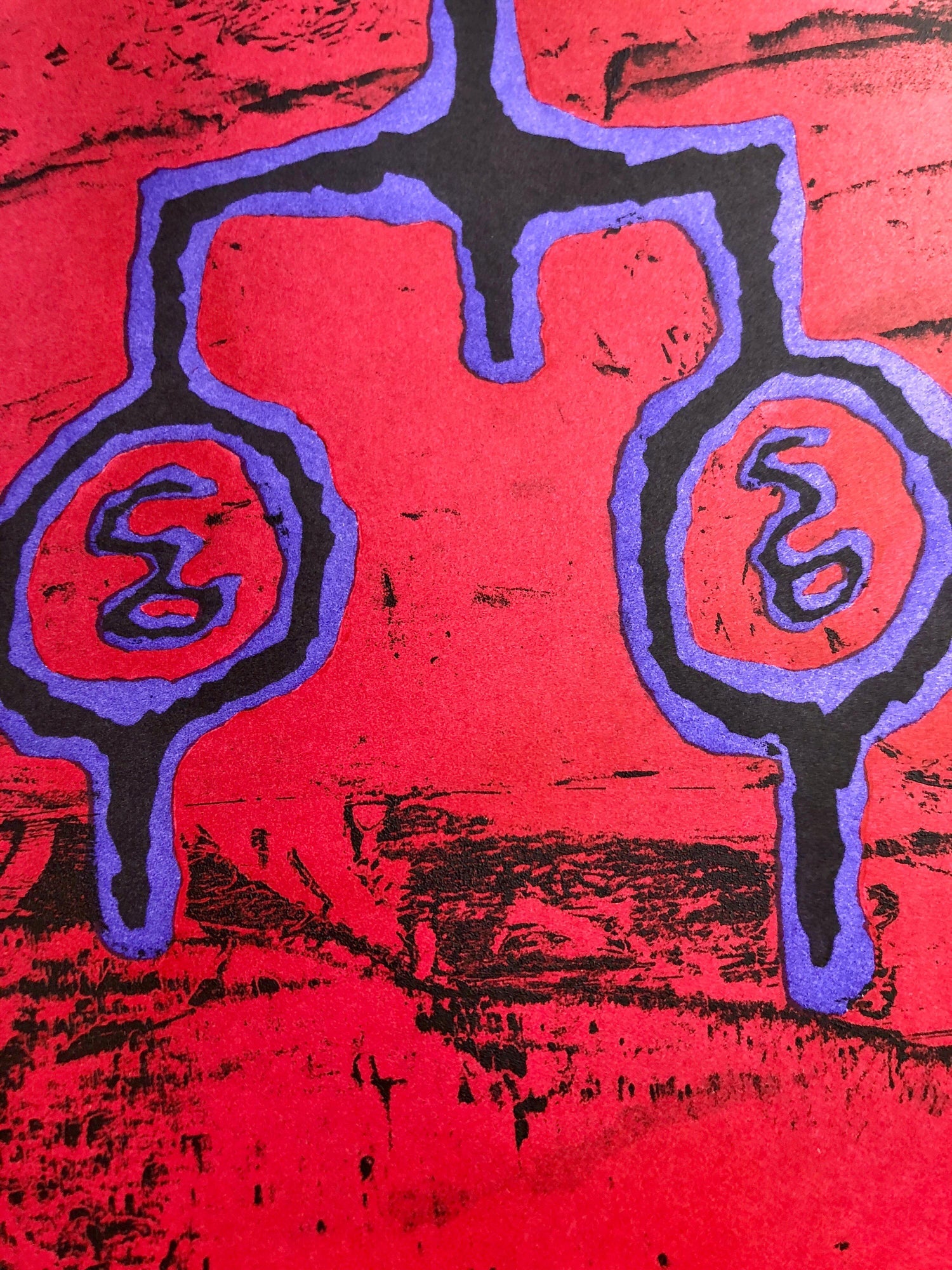 Untitled #11 Two Forms Red Ground Abstract Expressionist Aquatint Etching