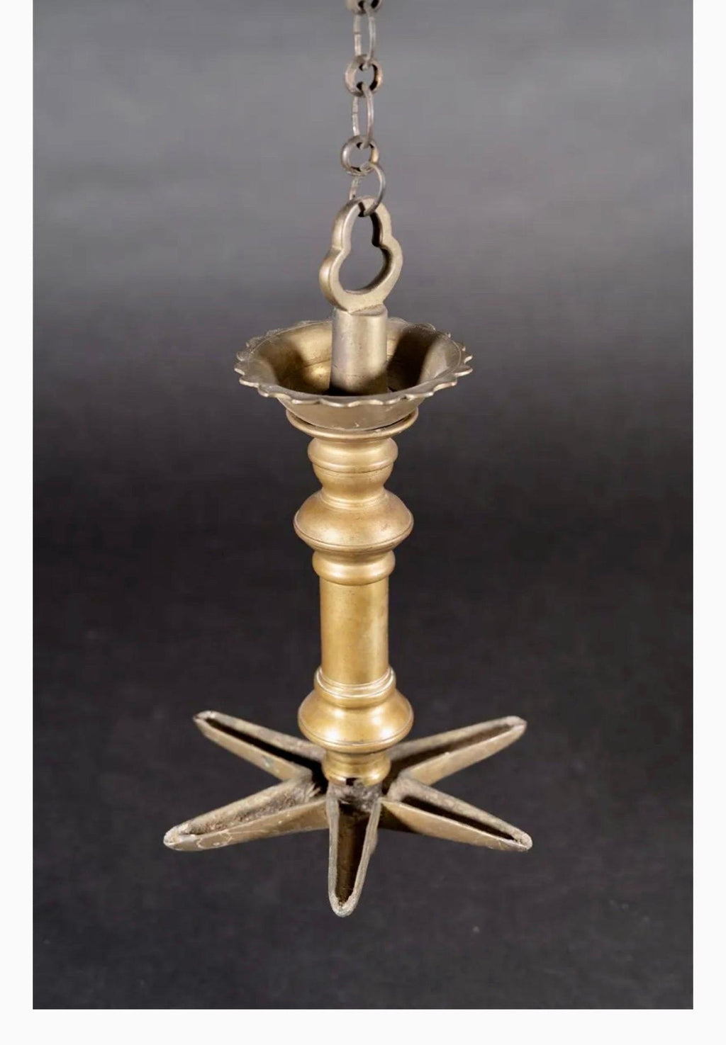 Rare Antique Judaica Hanging Bronze Jewish Synagogue or Temple Oil Lamp w Chain
