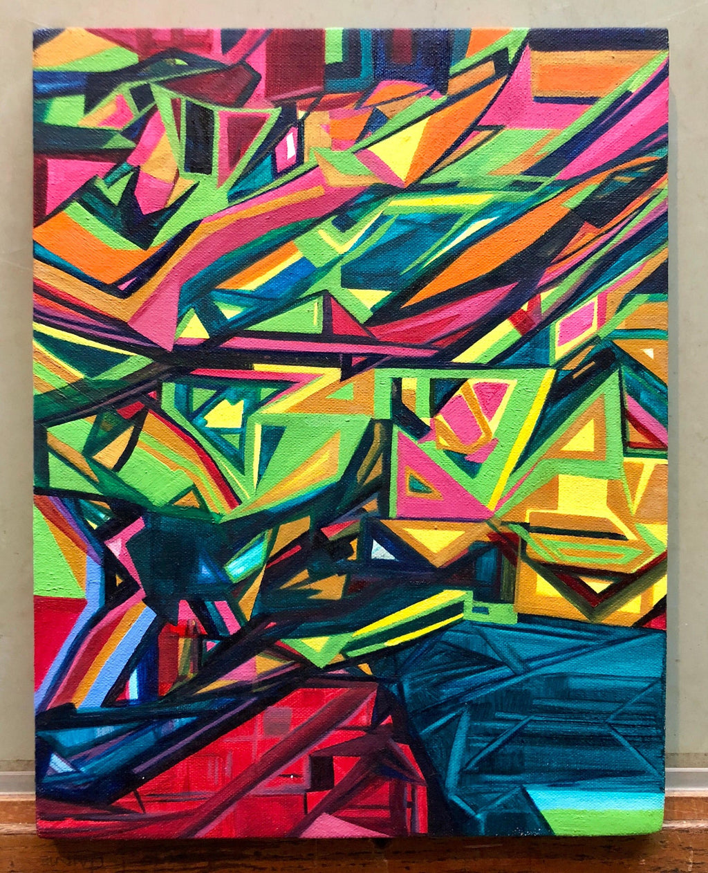 Angular Revelation, Abstract Geometric Day Glo Street Art Graffiti Painting