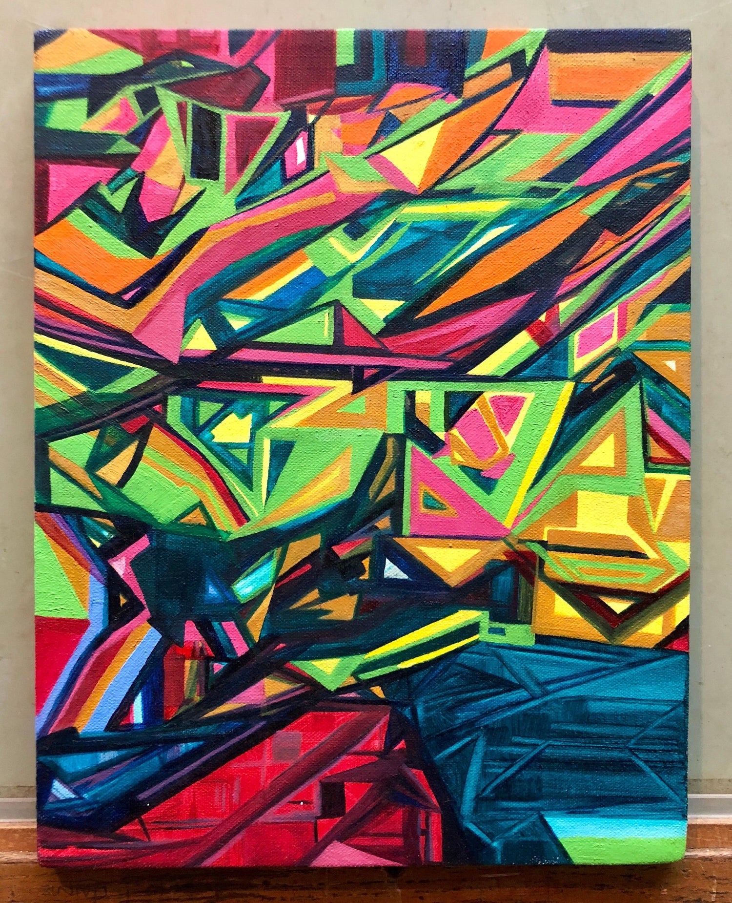 Angular Revelation, Abstract Geometric Day Glo Street Art Graffiti Painting