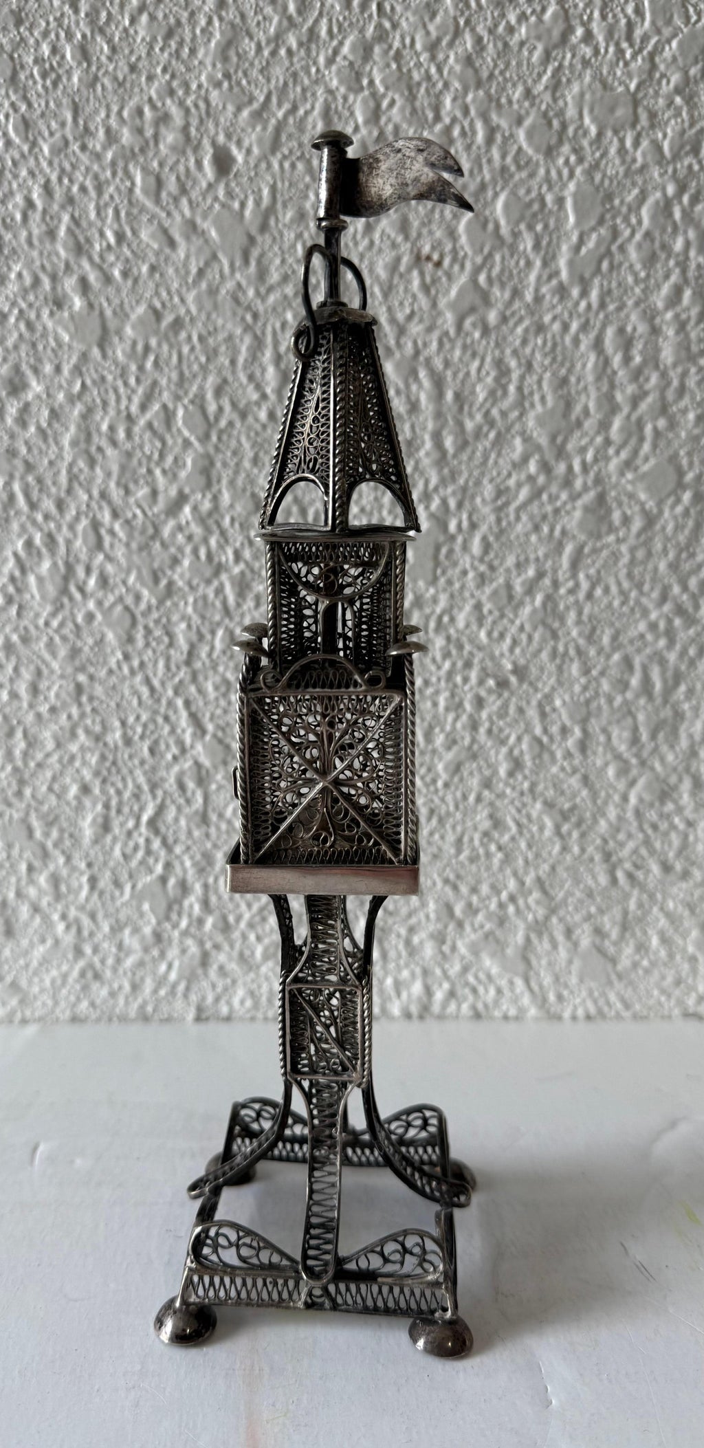 Rare 19th C Antique Silver Filigree Judaica Besamim Spice Tower Austro Hungarian