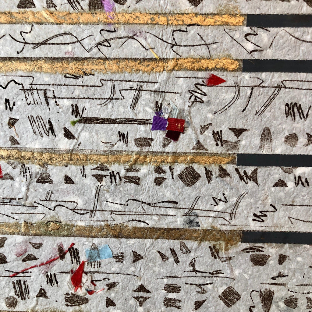 Unique Mixed Media on Handmade Paper with Gold Leaf Modernist Edition