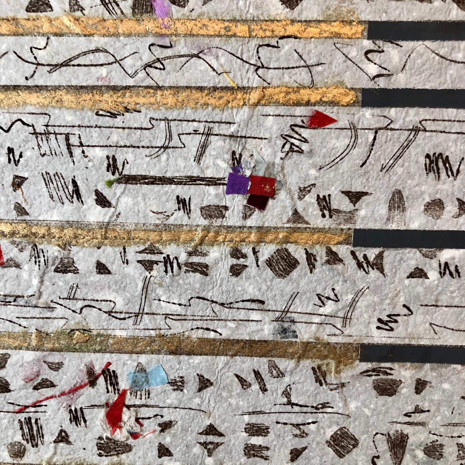 Unique Mixed Media on Handmade Paper with Gold Leaf Modernist Edition