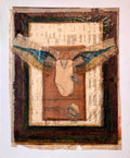 Angel Wings Mixed Media Collage Painting Assemblage Piece Stitched and Sewn
