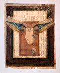 Angel Wings Mixed Media Collage Painting Assemblage Piece Stitched and Sewn