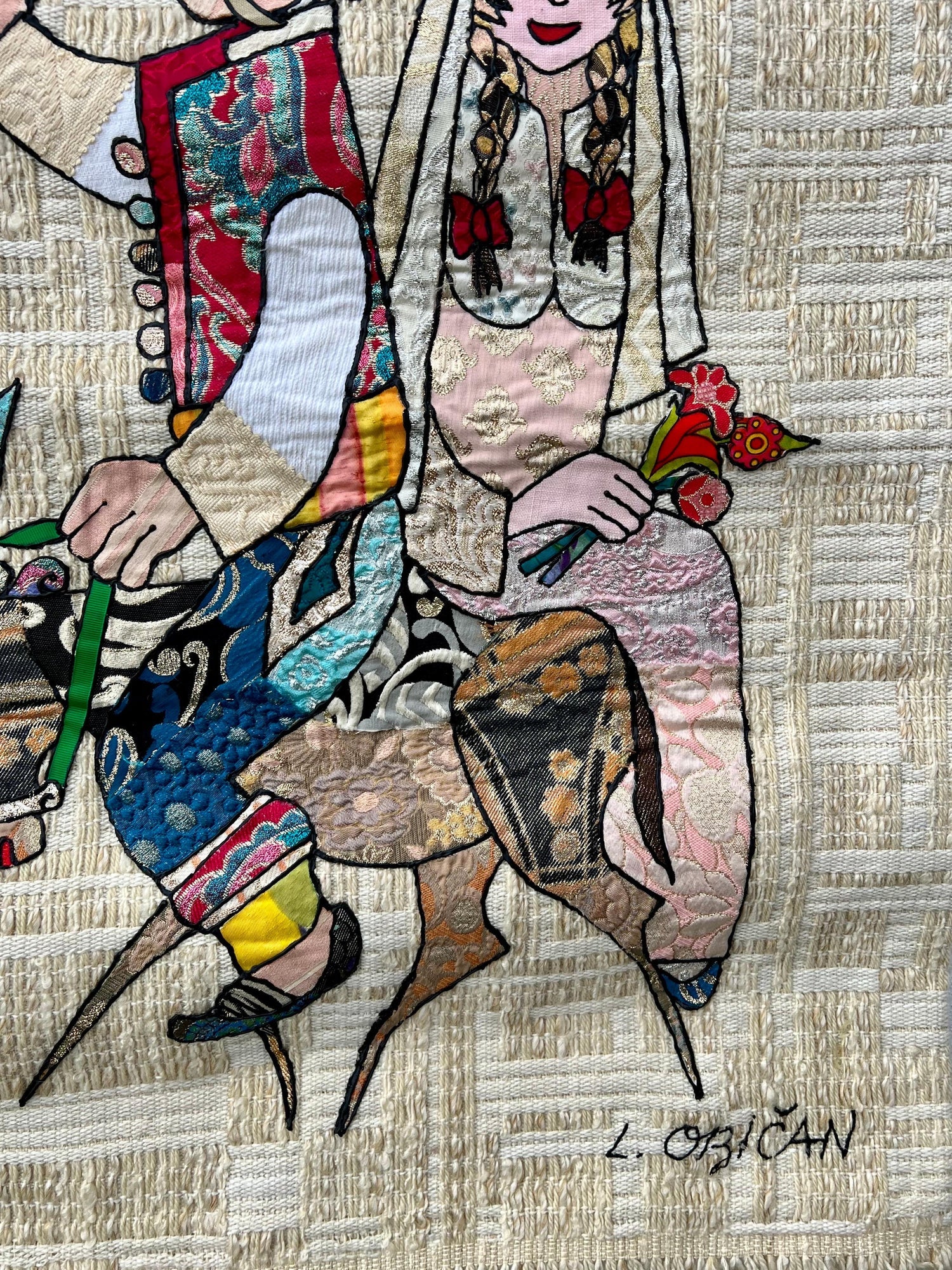 Naive European French Folk Art Jovan Lazar Obican Tapestry Wall Hanging Weaving