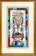 Vibrant Judaica Israeli Hanukkah Sephardic Kabbalah Painting Raphael Abecassis