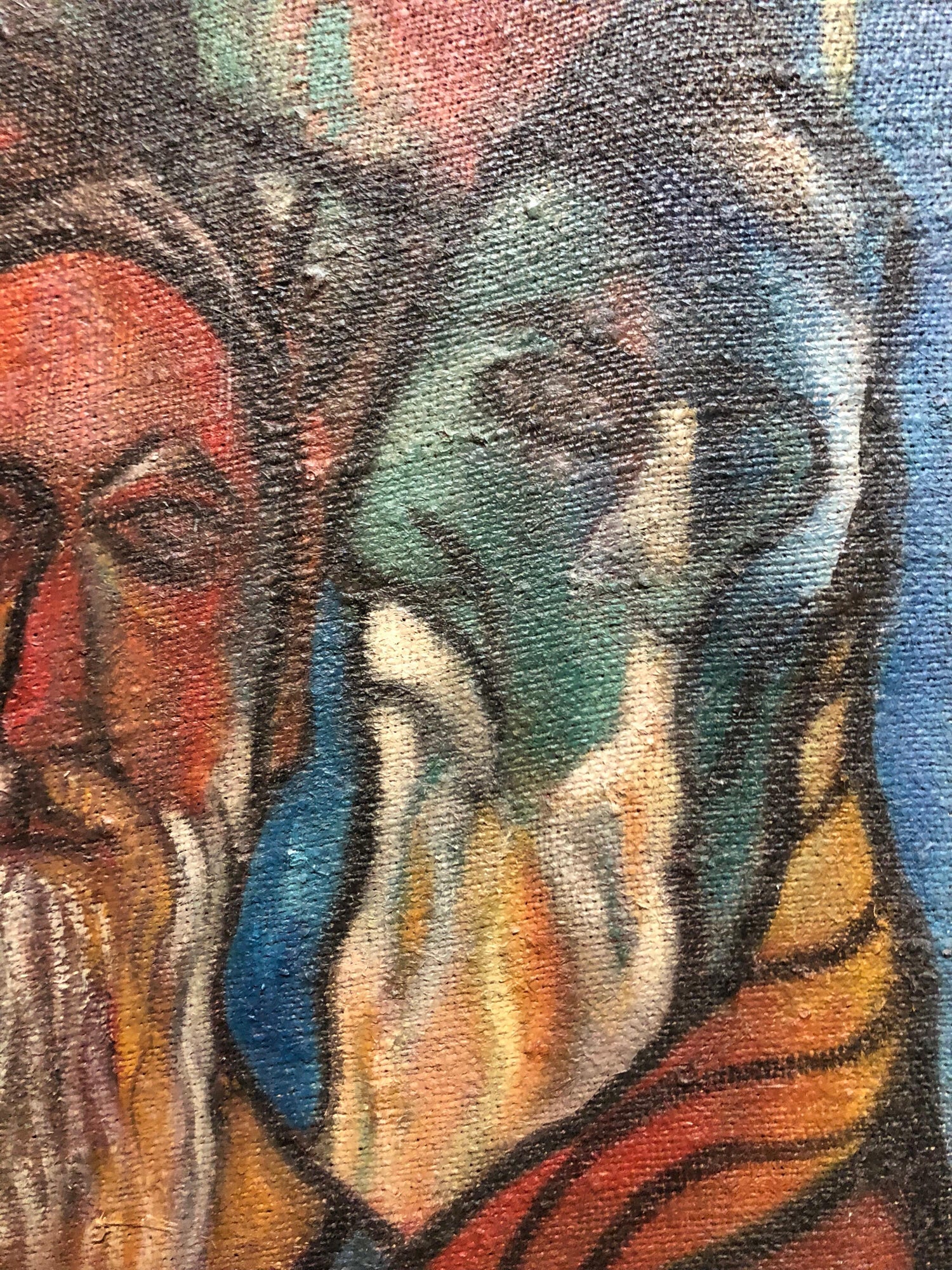 Modernist Judaica Oil Painting Blessing the New Moon, Jewish Prayer