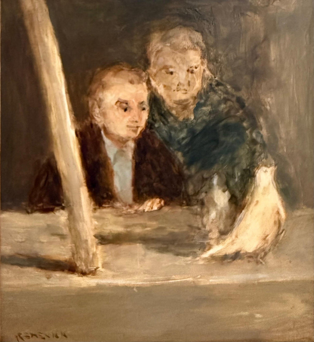 American Modernist Seymour Remenick Oil Painting Men with Pigeons Philadelphia